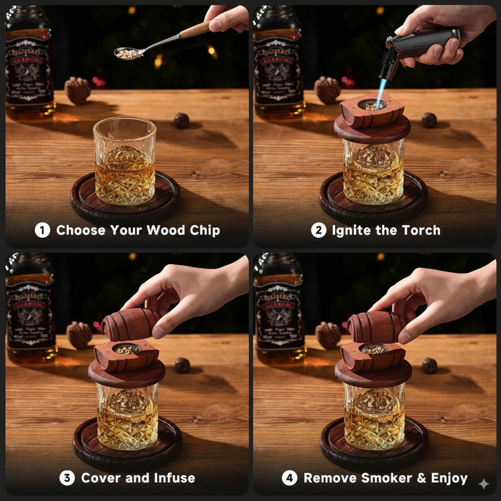 Cocktail Smoking Kit With Wood Chips-4 Flavors Drink Smoker Infuser